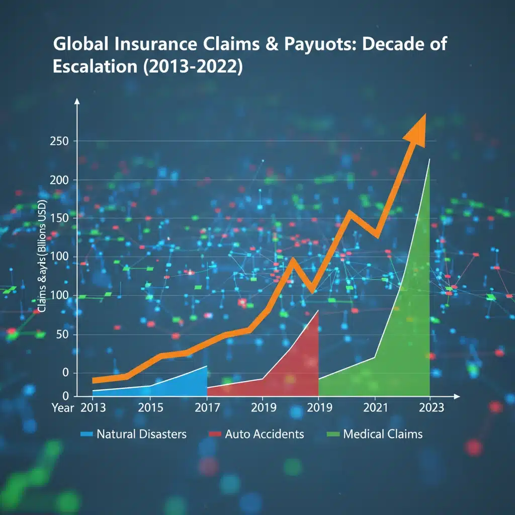 Historical data graph illustrating the steep rise in insurance claims and payouts over time.
