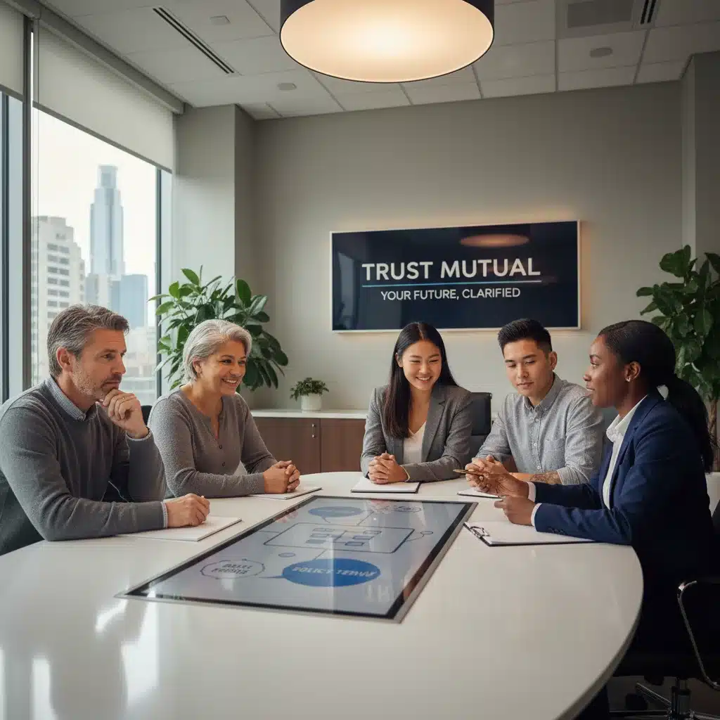 Diverse group consulting an insurance agent about policy terms and grace period benefits.