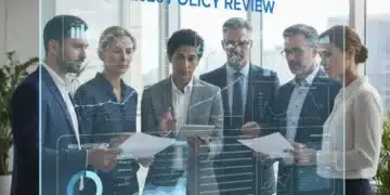 People reviewing insurance policy documents on a digital screen for 2026