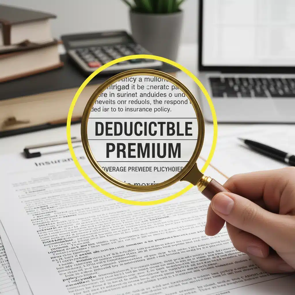 Magnifying glass over insurance document highlighting key terms