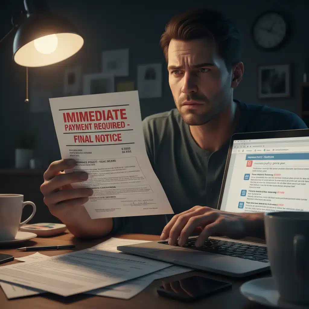 Worried person looking at a past-due insurance bill, highlighting the importance of grace periods.