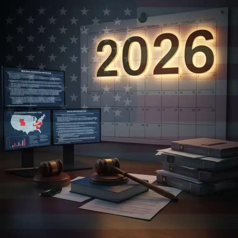 Calendar with 2026 highlighted and legal documents, symbolizing upcoming policy changes.