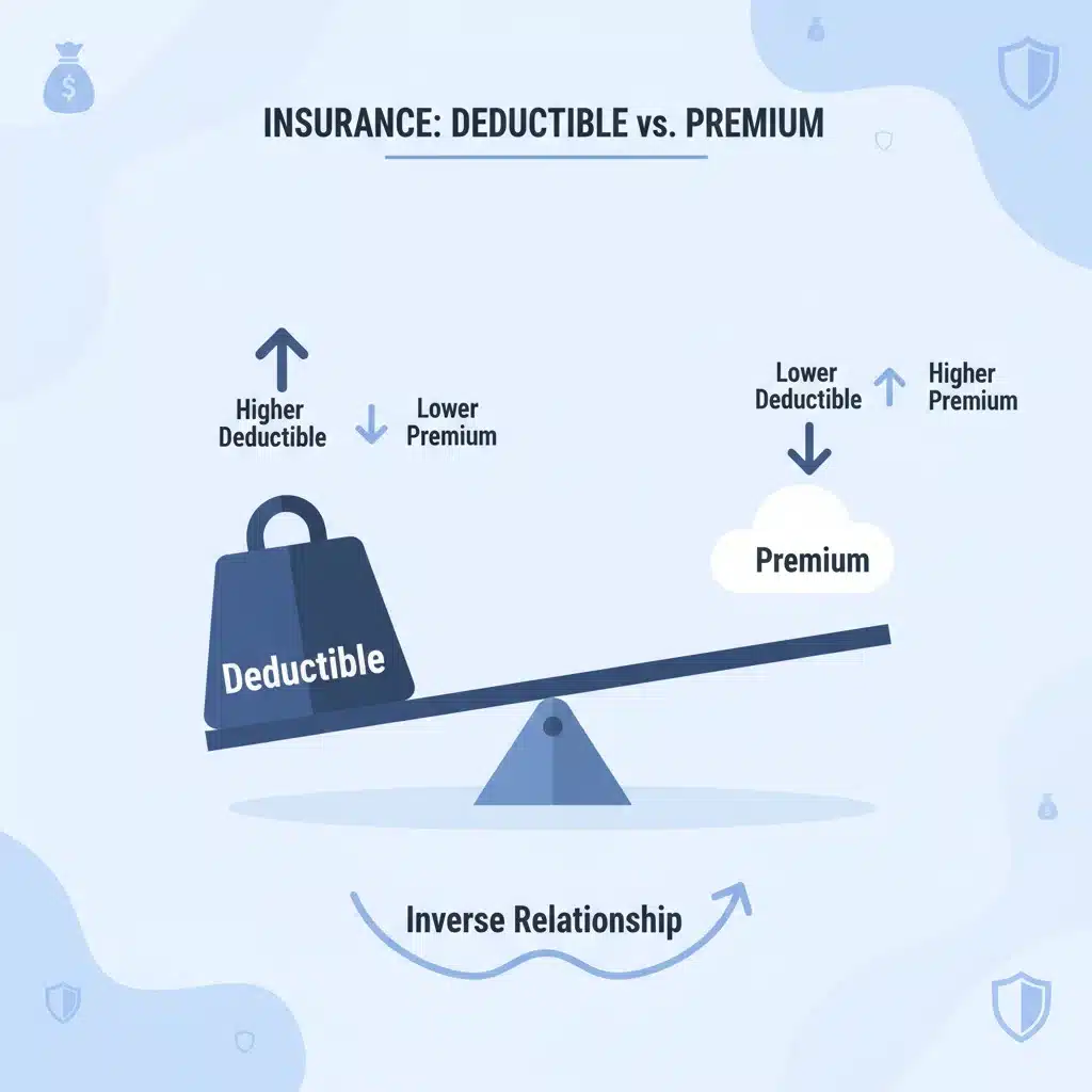 Infographic showing inverse relationship between insurance deductibles and premiums