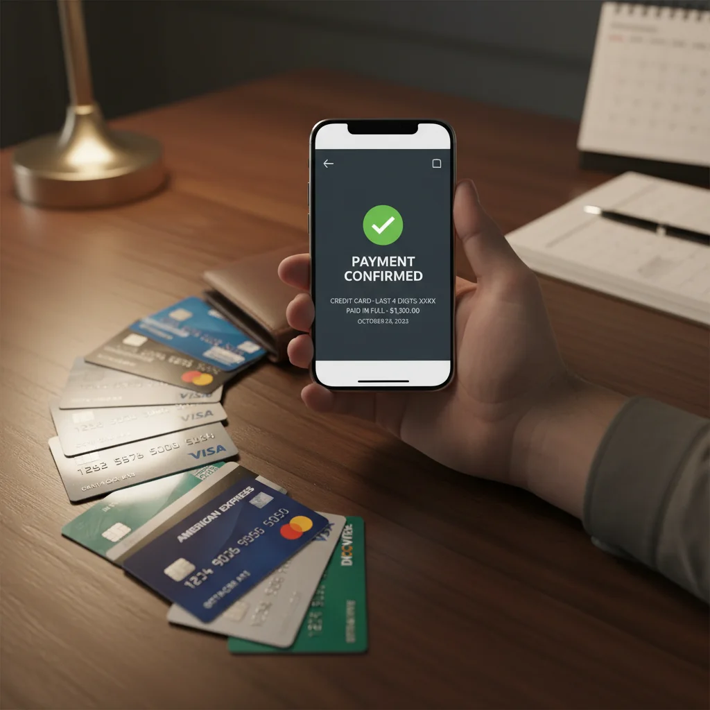 Hand making a digital payment for credit card debt on a smartphone