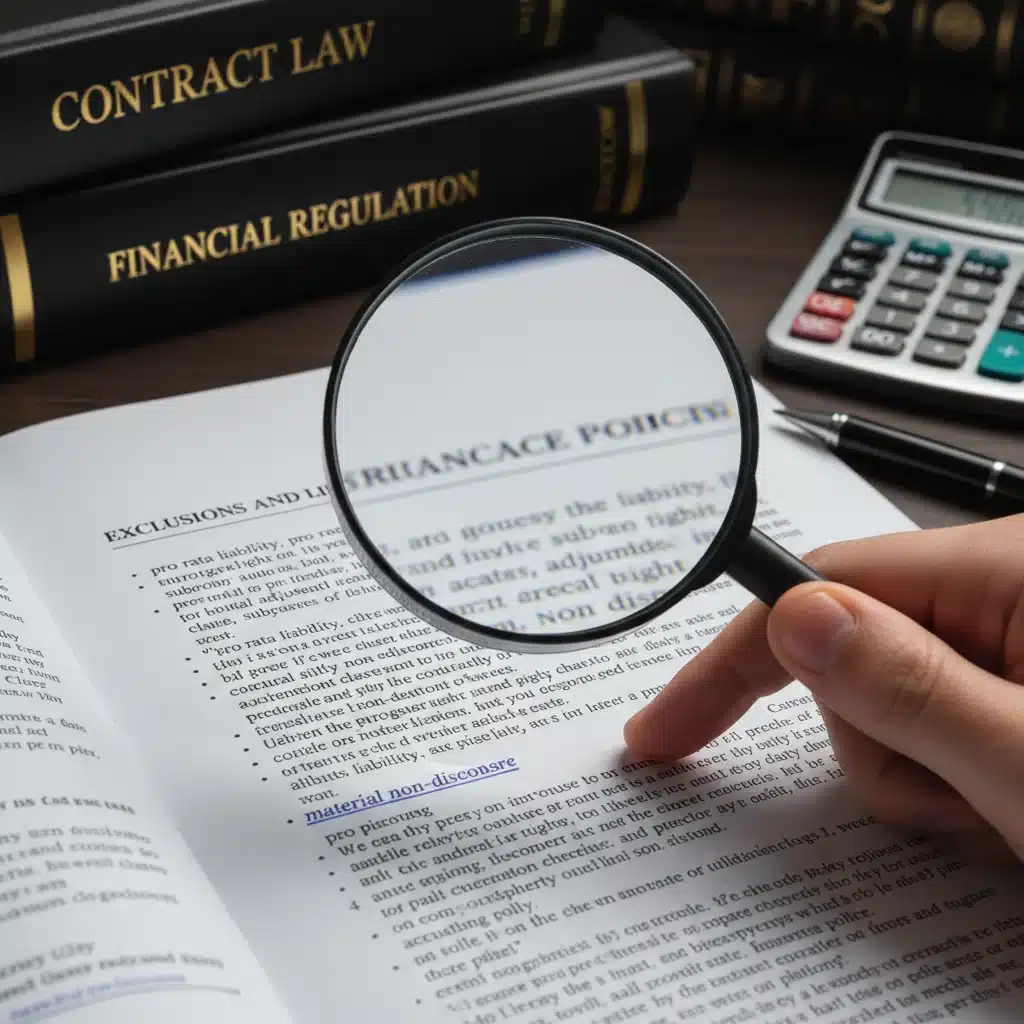 Examining fine print of an insurance policy with a magnifying glass