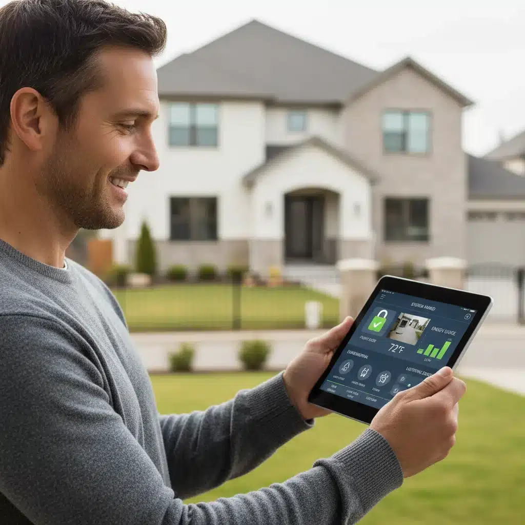 Homeowner managing smart home security system on tablet