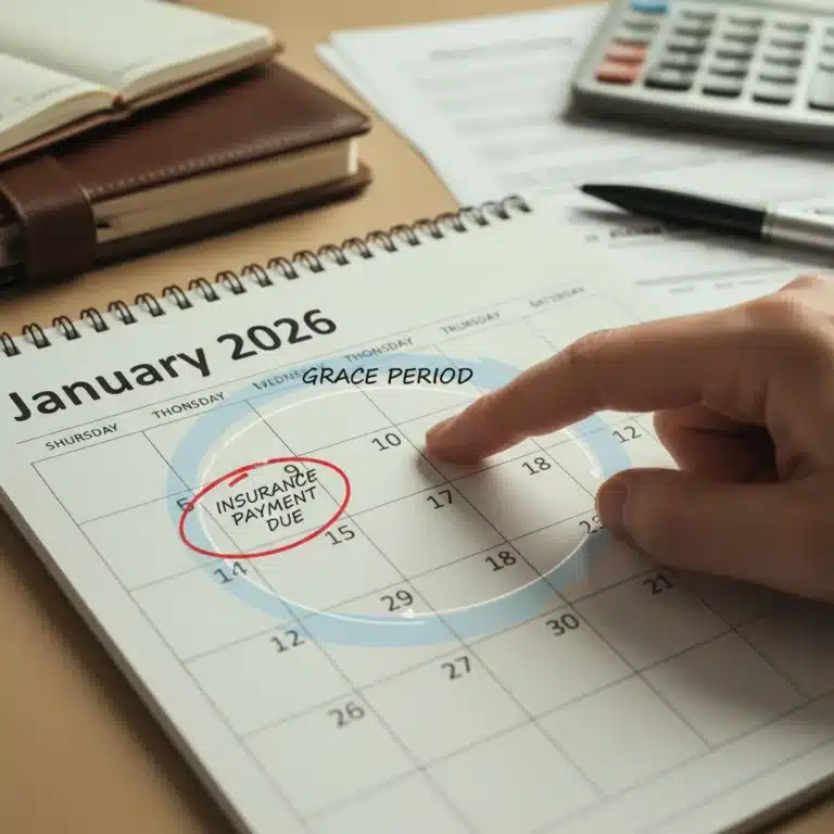 Calendar highlighting January 2026 payment deadline and insurance grace period