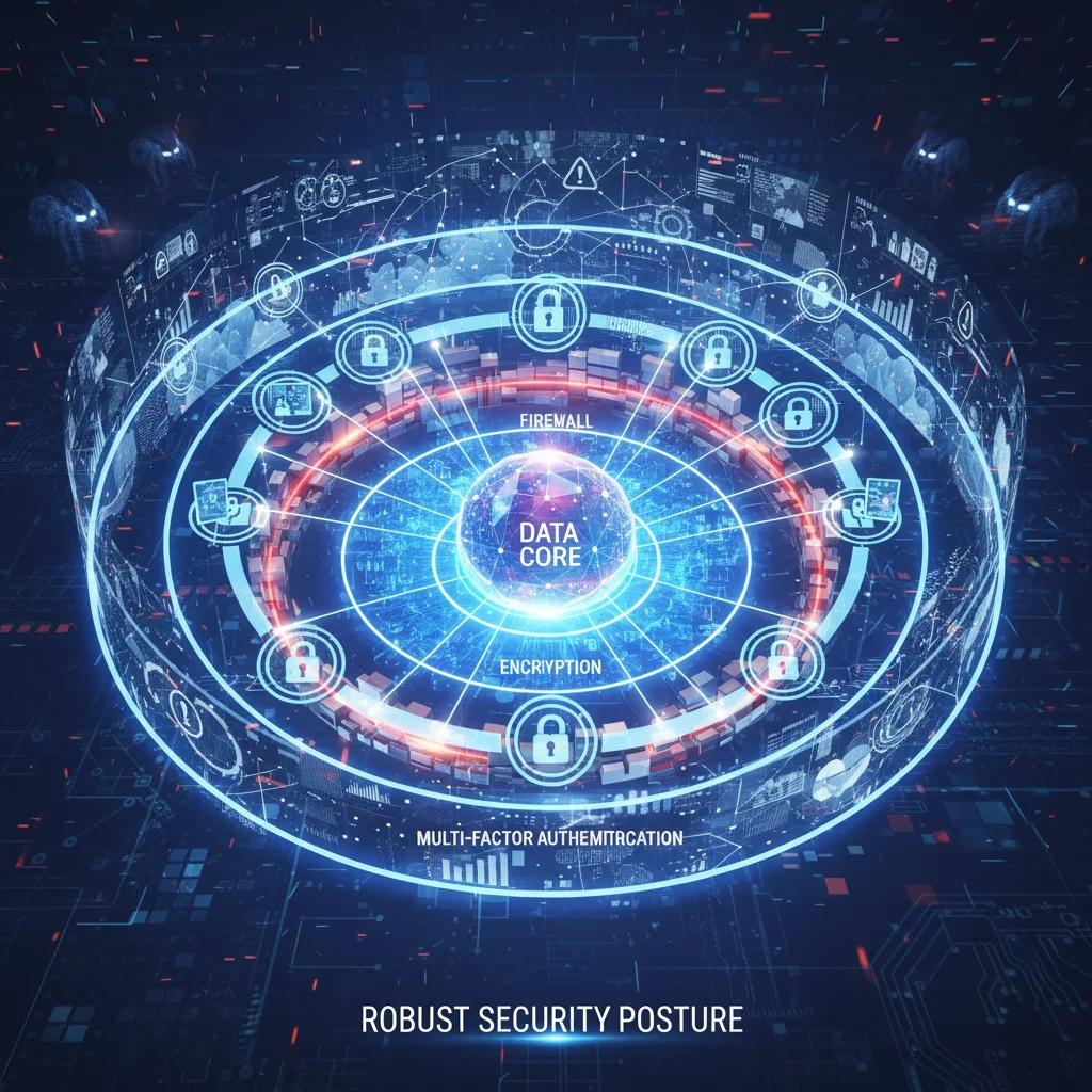Layered cybersecurity defenses protecting business data