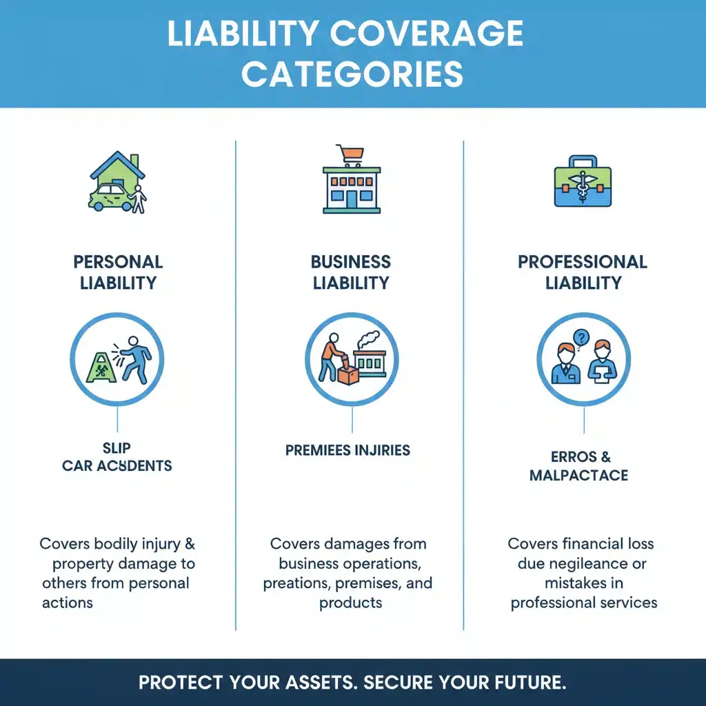 Infographic showing various types of liability insurance coverage