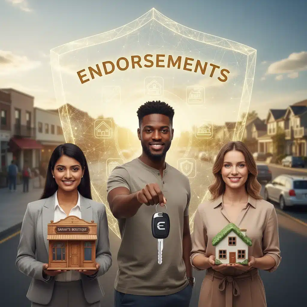 Diverse individuals representing homeowners, car owners, and business owners, symbolizing comprehensive insurance.