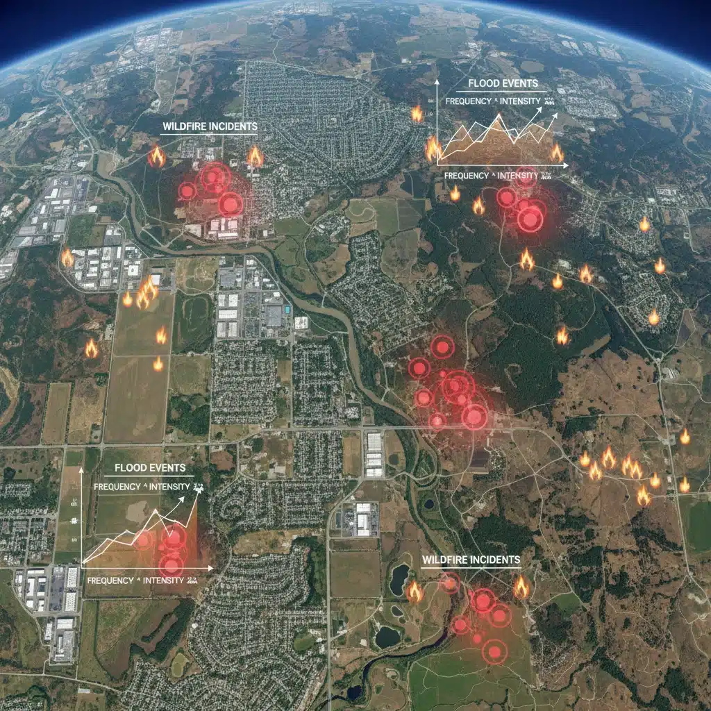 Satellite view of disaster-prone areas with increasing weather events