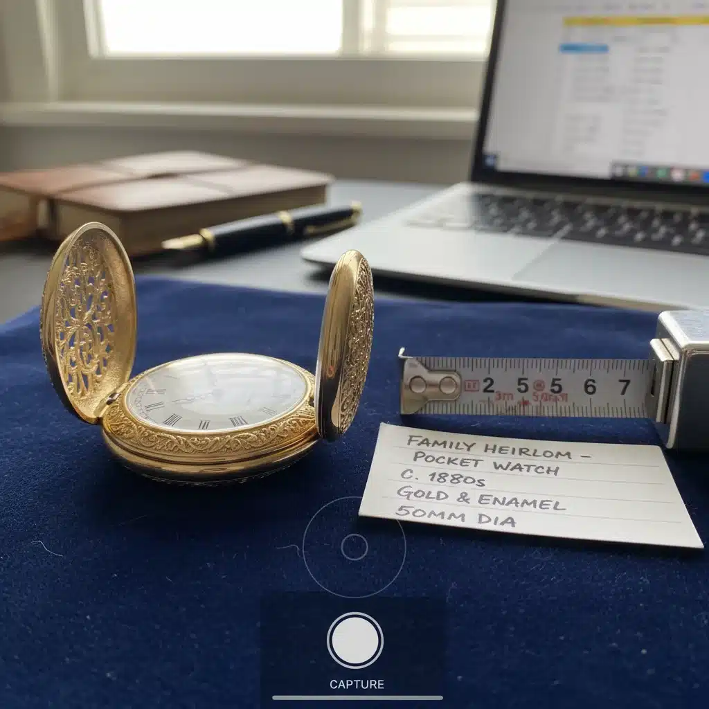 Smartphone capturing details of a valuable item for inventory