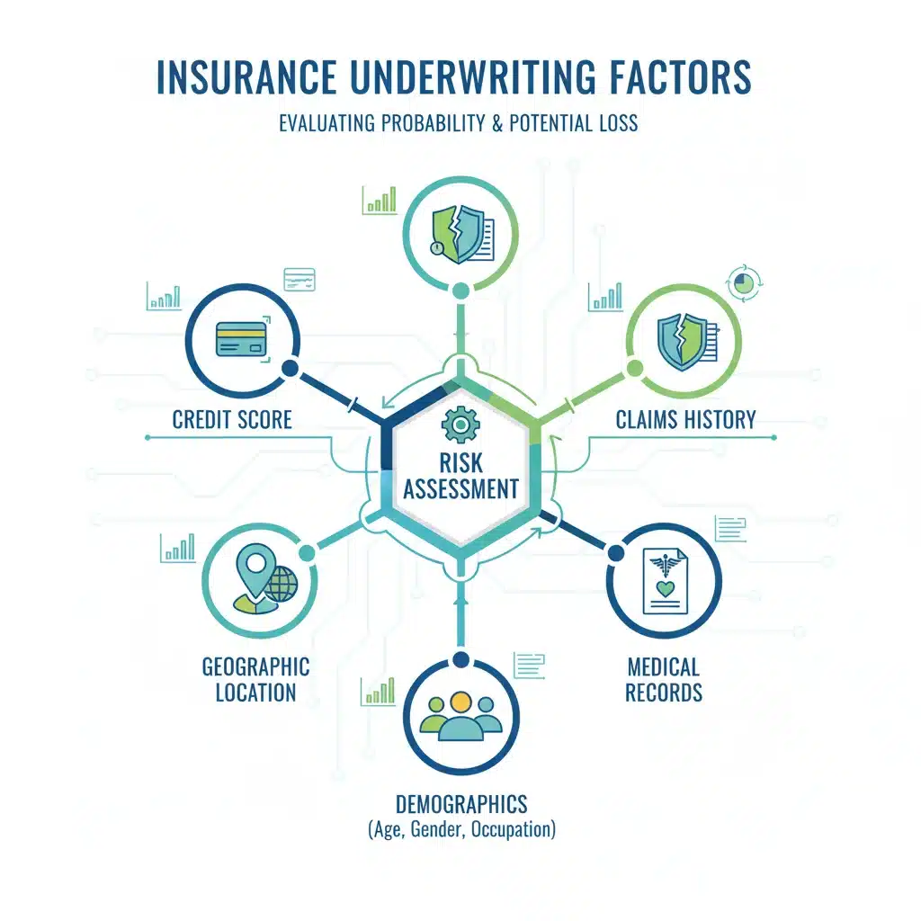 Infographic showing key factors in insurance underwriting risk assessment